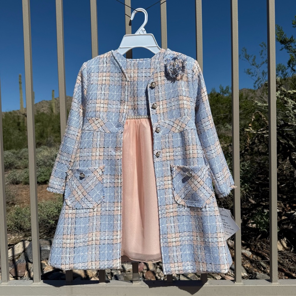 ⬇️💲Blueberi Boulevard NWT Blue Plaid Coat with Peach Dress (Kohl’s)